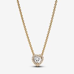 Make a statement with the Sparkling Heart Collier Necklace. This 14k gold-plated necklace is inspired by classic design elements from the Pandora Timeless collection. Featuring a raised heart-shaped central stone surrounded by a halo of clear cubic zirconia, the necklace also has a rectangular tag near the clasp with an engraved Pandora logo. Adjust the necklace length to suit your style and wear with other heart-shaped pieces for a look filled with love. - Pandora Sparkling Heart Collier Neckla Pandora Logo, Pandora Gold, Pandora Necklace, Gold Heart Necklace, Heart Studs, Heart Earrings Studs, Gold Plated Necklace, Necklace Length, Heart Of Gold