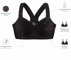 •Wireless support in a racerback style•Lightweight fabric with 360-degree stretch•Lightly padded removable foam cups•Breathable mesh on back and sides keeps you cool•No hardware. no wires. no lines•Moisture-wicking fabric•Wide comfort straps•No ride up band designed to stay in place and provide smoothing•Fused-edge. flat-seamed design for an invisible look•Pullover design - no closure•FABRIC & CARE•Nylon. spandex•Hand wash•Importe Black Stretch Bra With Built-in Padding, Black 4-way Stretch Sports Bra With Built-in Padding, Supportive Racerback Bra With Light Support, Black Breathable Racerback Bra, Black Full Coverage Workout Bra, Full Coverage Bra With Mesh Back, Black Sports Bra Full Coverage, Fitted Full Coverage Bra With Mesh Back, Supportive Racerback Bra With Medium Bust Support