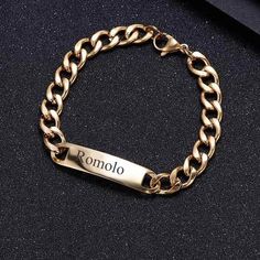 Design your own one-of-a-kind Bracelet with your name or a special word up to 13 characters. Each bracelet is carefully made of quality stainless steel (gold plating available). Details: Available in Stainless Steel or Stainless Steel with Gold Plating It does NOT Tarnish Or Rust (100% guaranteed) FREE Gift Boxing Included! Cuban Link Chain Your personalized pendant takes time to hand craft and test but when you're wearing it you'll know it was worth the wait. :) ORDER NOW AND RECEIVE FREE SHIPP Gift Cuban Link Gold Bracelet, Gift Cuban Link Gold Bracelet Hallmarked, Cuban Link Metal Bracelet For Gift, Luxury Gold Tarnish-resistant Name Bracelet, Gold-tone Cuban Link Bracelet For Gift, Cuban Link Bracelet, Diamond Bar Necklace, Diamond Bar, Hand Craft