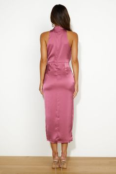 Length from shoulder to hem of size S: 132cm. Midi dress. Semi-lined. Model is a standard XS and is wearing size XS. True to size. Non-stretchy fabric. High neck. Wrap skirt. Silky. Zipper. Cold hand wash only. Polyester. Bring all the chic vibes in the Events On High Satin Midi Dress. Featuring a high neck and wrap skirt. Style with heels for all the likes. First Day Outfit, Chic Vibes, Shower Dresses, Skirt Style, Satin Midi Dress, Long Sleeve Lace Dress, Dresses Backless, Neck Wrap, Maxi Dress Blue