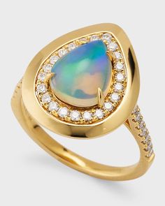 David Kord 18K Yellow Gold Ring with Pear Shape Opal and Diamonds, Size 7 | Neiman Marcus 18k Yellow Gold Ring, Yellow Gold Ring, Diamond Sizes, Pear Shape, Yellow Gold Rings, Cocktail Rings, Manolo Blahnik, Pear Shaped, One Color