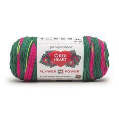 red heart flower power yarn in green and pink