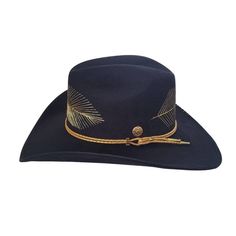 Introducing our sleek and stylish KYLIN Cowboy Hat, a perfect blend of classic design and modern elegance. Crafted from high-quality polyester suede in a timeless black hue, this hat is sure to become a staple in your wardrobe.Featuring exquisite gold feather embroidery around the crown, our Cowboy Hat adds a touch of luxury to any outfit. The addition of a matching gold leather cord completes the look, adding a touch of sophistication.With a 4" brim and a 4" crown, our Cowboy Hat boasts a struc Western Gold Fedora With Short Brim, Western Style Gold Fedora With Short Brim, Gold Flat Brim Hat Bands For Kentucky Derby, Luxury Gold Wide Brim Hat, Western Style Gold Fedora With Flat Brim, Luxury Gold Hat For Kentucky Derby, Gold Fedora For Kentucky Derby, Gold Fedora Western Hat, Gold Western Fedora Hat