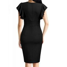 Women's Work Dress Sheath Dress Black Dress Fashion Ruffle Sleeve Midi Dress Ruffle Split V Neck Short Sleeve Plain Regular Fit Black Wine Red Spring Summer S M L Xl Xxl Solid Bodycon Dress With Ruffles, Non-stretch Elegant Sheath Dress, Elegant Non-stretch Sheath Dress, Short Sleeve Stretch Bodycon Dress With Ruffles, Stretch Bodycon Dress With Ruffles And Short Sleeves, Elegant Stretch Bodycon Dress With Ruffles, Fitted Sheath Dress For Office, Fitted Solid Color Midi Dress With Ruffles, Fitted Solid Midi Dress With Ruffles