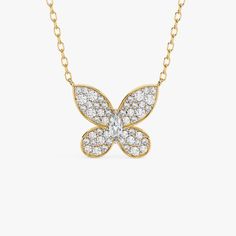 Elegant and timeless, this 0.20 Ctw Butterfly Natural Diamond Pendant Necklace in 14k gold features pave round and marquise cut diamonds. A perfect gift for mom or a graduation gift for her, this necklace combines delicate beauty with brilliant sparkle, making it a cherished addition to any jewelry collection. FEATURES * Gold Kt: 14K * Diamond Type: Natural Diamond * Total CTW: 0.20ct * Total Number of Stones: 49 pc * Center Diamond Cut: Marquise, Round Cut * Diamond Color: SI * Diamond Clarity: Luxury Marquise Cut Diamond Necklace As Gift, White Marquise Diamond Necklace As Gift, White Marquise Diamond Necklace For Gift, Luxury Marquise Diamond Necklace Gift, White Marquise Diamond Necklace Gift, Marquise Yellow Gold Diamond Necklace Gift, Butterfly Shape Diamond Necklace Gift, Luxury Marquise Cut Yellow Gold Necklace, Luxury Yellow Gold Diamond Butterfly Necklace