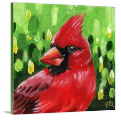 Cardinal Male Wrapped Canvas Print - Priscilla George Fine Art Cardinal Painting Acrylic, Painting Acrylic Easy, Cardinal Painting, Peace Poster, Old Christmas, Bird Cards, Autumn Painting, Tropical Birds, Red Birds