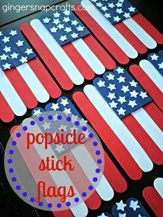 popsicle stick american flag crafts for the 4th of july with text overlay that reads popsicle stick flags