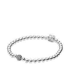 Beads & Pavé Bracelet, Sterling Silver, Clear, Cubic Zirconia Silver Pandora Charms, Pave Bracelet, Pandora Beads, Bracelet Pandora, Silver Snake Chain, Estilo Punk, Style Punk, Minimalist Bracelet, Pandora Bracelets