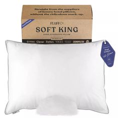 the soft king pillow is next to its box