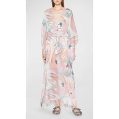 Etro Abito Mare Kaftan Maxi Dress Women'S 46 It/10 Us Multicolor V-Neck L/S Etro Abito Mare Kaftan Maxi Dress Women's 46 It/10 Us Multicolor V-Neck L/S Retail: $1,550.00 This Beautiful Etro Abito Mare Kaftan Maxi Dress Is Perfect For Your Next Beach Or Casual Outing. The Dress Features A Stunning Brushstroke Pattern In Vibrant Multicolor, Made Of 100% Polyester Chiffon Material. With A Flattering V-Neckline And Sleeveless Design, It's Suitable For All Body Types And Occasions. The Dress Is Chic Printed V-neck Kaftan, Multicolor Maxi Length V-neck Dress For Vacation, Bohemian Multicolor V-neck Beach Dress, Multicolor Floral Print V-neck Beach Dress, Multicolor Flowy V-neck Cover-up, Printed V-neck Maxi Dress For Daywear, Chic V-neck Printed Kaftan, Chic Multicolor V-neck Cover-up, Flowy Multicolor V-neck Kaftan