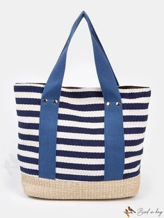 BirdinBag - Stylish Striped Beach Bag: Lightweight, Spacious, Fashionable - Ideal for Daily Shopping Canvas Rectangular Vacation Bag, Casual Canvas Vacation Bag, Beach Shoulder Bag In Canvas With Handles, Canvas Beach Shoulder Bag With Handles, Beach Canvas Shoulder Bag With Handles, Canvas Bags With Double Handle For Vacation, Canvas Shopping Bags For Summer, Canvas Beach Bag With Double Handles, Summer Canvas Satchel With Double Handle