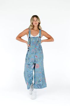 Embroidered floral denim overalls – FEHRNVI Indy Outfits, Overall Outfits Women, Hippie Spring Outfits, Summer Outfits Hot Weather, Patterned Overalls, Flower Overalls, Overalls Outfit Summer, Colorful Fits, Embroidered Overalls