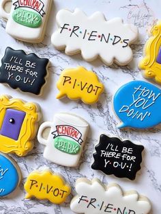 decorated cookies that say friends, i'll be there for you and pivot