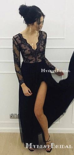 Charming Elegant V Neck Lace Black A Line Long Sleeves Tulle Cheap Pro – mybestbridal V-neck Gown With Sheer Sleeves For Evening, Glamorous Long Sleeve Tulle Evening Dress, Long Sleeve Evening Dress With Sheer Bodice For Prom, Long Sleeve Sheer Prom Gown, Black Floor-length Prom Dress, Party Gown With Sheer Sleeves And V-neck, V-neck Gown With Sheer Sleeves For Party, Long Sleeve Dress With Sheer Bodice For Gala, V-neck Homecoming Dress With Sweep Train