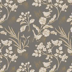 an image of a flower pattern on a gray wallpaper with white flowers and leaves