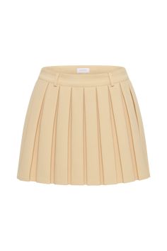 Contemporary classic. MURA is a classic mini skirt with a low- to mid-rise waist and box pleats. Sewn from unlined polyester, this skirt is a comfortable, contemporary piece with a loose fit and skater-esque cut. The side zipper and adjustable waistband with functional belt loops allow for a moderately custom fit. Its simple silhouette is versatile and timeless, making it the ideal partner for a classic suiting combo. Pair it with the Mura Suiting Vest or the Addie Suiting Blazer for a striking Classic Mini Skirt, Capsule Wardrobe Basics, Ideal Partner, Maxi Dress Sale, Simple Silhouette, Linen Suit, Beige Dresses, Contemporary Classic, Adjustable Waistband