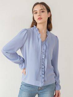 Editor's NotesThis product is a feminine blouse with frill decorations at V-neck and front placket. It features a design that is styled by tying a string attached to the neckline and has a voluminous feel by adding shirring to the shoulder to create a feminine yet cute mood. In addition, buttons are dyed in the same color as the fabric color to give a sense of unity.- Frill decorations at V-neck and front placket- A design that is styled by tying a string attached to the neckline- A voluminous feel by adding shirring to the shoulder - Buttons dyed in the same color as the fabric colorMeasurements(in.) Size: One Size(XS-M) - TotalLength: 24.01in.- Shoulder: 14.37in.- Chest: 18.89in.- Hem: 18.89in.- Sleeve Length: 23.62in. *Model info:(Alina) Height 5' 64, Feminine Tie Neck Tops For Office, Tie Neck Ruffled Blouse For Workwear, Ruffled Tie Neck Blouse For Work, Office Blouse With Ruffles And Tie Neck, Spring Office Wear Blouse With Ruffles, Spring Office Wear Ruffled Blouse, Tie Neck Ruffle Blouse For Daywear, Daywear Ruffled Tie Neck Blouse, Daywear Tie Neck Blouse With Ruffles