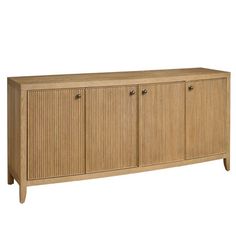 the sideboard is made from wood and has three doors on one side, and two drawers on the other