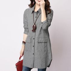 SIZE CHART Casual Shirt Women, Mode Casual, Plaid Coat, Shirts Women, Long Shirt, Linen Shirt, Clothing Patterns, Cotton Linen, Casual Women