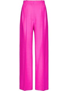 Valentino Ready To Wear Pink PP virgin wool-silk blend high-waisted belt loops pressed crease concealed front fastening slip pockets to the sides extra-long length wide leg tailored cut The full look includes Valentino Garavani accessories. Pants Png, Pink Pant, Magenta Fashion, Valentino Pants, Valentino Pink, Valentino Collection, Soul Contract, Couture Pants, Professional Style