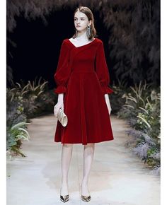 Shop Beautiful Knee Length Velvet Burgundy Party Dress With Flare Sleeves online. All instock with free shipping. Pro since 2009. Red Velvet Dress Short Pearls, Burgundy Velvet Dress Long Sleeve Korean, Luxury Evening Knee-length Velvet Dress, Pink Velvet Dress Mid Length, Luxury Knee-length Belted Party Dress, Luxury Knee-length Elegant Vintage Dress, Red Wine Dress With Sleeves Short, Burgundy Party Dress, Burgundy Party