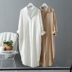 Lasaky - Loose-Fit Linen Cotton Shirt with Stylish Design and Sun Protection, Ideal as a Outerwear Tunik Linen, Long White Shirt Dress, Long White Shirt, Loose Clothes, Mode Kimono, Maxi Shirts, Dress Shirt Sleeves, Maxi Shirt Dress, Loose Outfit