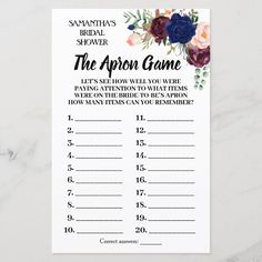 the bridal shower game with flowers on it