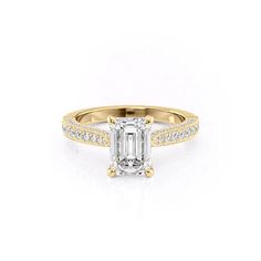 The Catherine YG EM Emerald Cut Engagement Ring Set, Custom Made Engagement Rings, Colored Engagement Rings, Yellow Gold Engagement Ring, Lab Diamond Engagement Ring, Emerald Engagement Ring Cut, Engagement Rings Round, Yellow Gold Engagement Rings, Yellow Gold Engagement