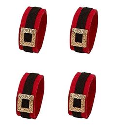 Dear Santa napkin rings are made to resemble Santa's belt. They are embellished with a silver glitter cardboard belt buckle. Made of felt. Set of 4. Measures 3" in diameter. Felt Napkin Rings, Snow Decorations, Santa Belt, Lemax Christmas Village, Santa Belts, Cloth Book, Christmas Moose, Diamond Paint, Koolaburra By Ugg