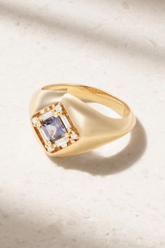 Suzanne Kalan's timeless fine jewelry is designed and made in-house at its California studio using a mix of modern technology and hand-finishing techniques. This 18-karat gold ring is set with sparkling baguette-cut diamonds and a single sapphire at the center. Suzanne Kalan, Sapphire And Diamond Ring, Baguette Cut Diamond, Baguette Cut, Gold Diamond Rings, Fall Shopping, Modern Technology, Women Collection, Jewellery And Watches