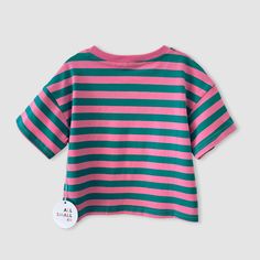 90’s Oversized Striped Tee | All Small Co – All Small Co. Playful Striped T-shirt For Spring, Trendy Relaxed Fit T-shirt With Contrast Stripes, 90s Striped Crew Neck Top, Oversized Striped Tops For Streetwear, Trendy Striped T-shirt With Relaxed Fit, 90s Striped Short Sleeve Tops, Casual Oversized Tops With Contrast Stripes, Pink Cotton Top With Contrast Stripes, Striped 90s Style T-shirt For Summer