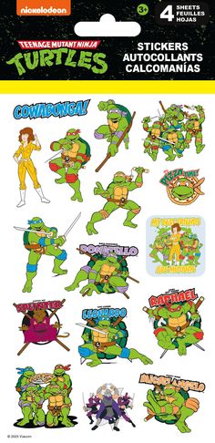 teenage mutant turtles stickers are shown in this package