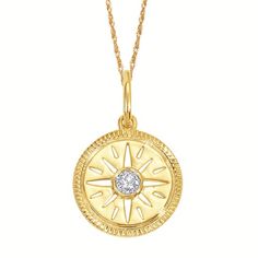 Elevate your style with our 0.02 Carat Round I1 Diamond Circle Pendant in 14K Yellow Gold. This refined pendant showcases a single round diamond with I color and I1 clarity, set in a classic circle design. It hangs from a light 18" rope chain, offering a delicate and sophisticated touch to your ensemble.Metal: 14K Yellow Gold Diamond: 0.02 Carats, Round, I Color, I1 Clarity Chain: 18" Light Rope StylePerfect for everyday wear or as a thoughtful gift, this pendant combines elegance with a touch of sparkle. Order now to enhance your jewelry collection. Yellow Gold Diamond Necklace With Single Diamond, White Gold Jewelry With Compass Design, Round Diamond Jewelry With Compass Design, Diamond Coin Pendant Necklace, White Gold Compass Design Necklace, Diamond Compass Design Round Jewelry, Round Pendant Jewelry With Compass Design For Anniversary, Round Pendant Compass Design Jewelry For Anniversary, Timeless Round Compass Design Jewelry