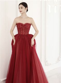 Strapless/off shoulder evening dress, red party dress,charming evening dressMaterial:tulleColor:as picture or custom colorNeckline:straplessBack details:bandageStyle:charmingDress type:A-line<p>Features:bead</p><br/><p>Customized service and Rush order are available.</p><br/><p>This dress could be custom made, there are no extra cost to do custom size and color.</p><br/><p>Please leave your phone number for shipping when you order the d Red Evening Dress For Banquet During Prom Season, Strapless Tulle Dress With Fitted Bodice For Banquet, Red Tulle Ball Gown For Banquet, Strapless Tulle Evening Dress For Banquet, Tulle Evening Dress With Sweetheart Neckline For Banquet, Sweetheart Neckline Evening Dress For Prom Banquet, Red Tulle Evening Dress With Sweep Train, Red Strapless Tulle Dress, Red Tulle Evening Dress For Gala