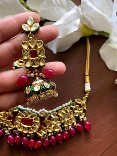 Elegant and delicate Indian Necklace With Gold Plating. Indian Bridal Kundan set One Gram Jewelry Choker Set. Very Gorgeous and pretty, fine Kundan and Mint Meenakari choker necklace with matching earrings. Adjustable length with help of dori (cord) Ready to ship from NJ, United States Gorgeous 24 K gold plated. Bollywood Style Choker For Diwali Gift, Gold Plated Choker For Festivals As A Gift, Gold Plated Choker For Festivals And Gifts, Festive Adjustable Kundan Necklace With Meenakari, Intricate Design Kundan Choker Necklace Gift, Gold Plated Kundan Necklace With Latkans For Gift, Adjustable Kundan Necklace For Festivals, Adjustable Bridal Necklace As Festival Gift, Gold Plated Kundan Choker Necklace For Gifting