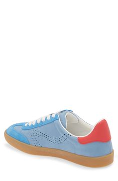 Bright and colorful blocking distinguishes an everyday sneaker built with a low profile for cool, casual style. Synthetic upper, lining and sole Imported Blue Low-top Sneakers With Gum Sole, Blue Sneakers With Contrast Sole In Athleisure Style, Modern Blue Sneakers With Perforations, Trendy Blue Low-top Sneakers, Urban Blue Sneakers With Gum Sole, Blue Color Block Sneakers For Sports, Blue Color Block High-top Sneakers, Retro Color Block Sneakers For Spring, Sporty Color Block Sneakers For Spring