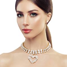 This luxurious Women Gold Crystal 2 Row Heart Choker Set will elevate your style with its rich set of features. Made with top-quality materials, it boasts a stunning crystal heart design that exudes elegance and sophistication. Paired with the included clear stud earrings, this choker set is perfect for formal occasions or adding a touch of glamour to any outfit. 16" Multi Layer Necklace Beads, Opalite Necklace, Layered Beaded Necklaces, Extra Long Necklace, Glam Earrings, Heart Choker Necklace, Dramatic Makeup, Sterling Silver Heart Pendant, Crystal Choker Necklace