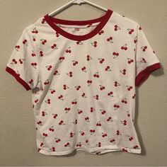 60% Cotton, 40% Polyester, Never Worn Cherry Shirt, Red Cherry, White And Red, No Boundaries, Boundaries, Red White, Red And White, Cherry, Womens Tops