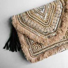 Beaded cream colour boho bag with crossbody sling Bohemian Clutch, Artisan Textiles, Boho Crossbody Bag, Boho Brand, Jute Fabric, Beads Work, Bohemian Accessories, Black Boho, Jute Bag