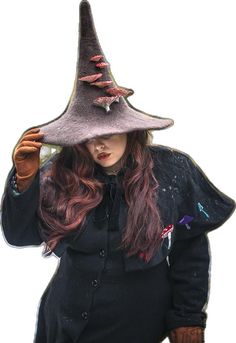 Gothic Brimmed Costume Hats And Headpieces For Winter, Witchy Wide Brim Costume Hat For Winter, Gothic Brimmed Winter Hats, Witchy Wide Brim Winter Costume Hat, Fitted Hat For Fall Costume Party, Witchy Wide Brim Hat For Winter, Witchy Winter Costume Hat, Halloween Costume Felt Hat, Halloween Costume Felt Hat With Brim