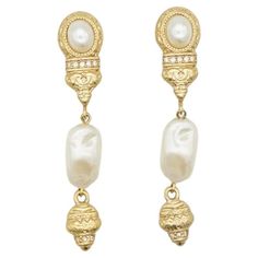 Givenchy Vintage 1980s Baroque Irregular White Pearls Crystals Relief Dangle Drop Clip Earrings, Gold Plated Very excellent condition and very unique. 100% Genuine. Givenchy Signed clearly on the reverse. Very rare to find. Material: Gold plated metal, Faux Pearls, Rhinestones. Size: 7.0*1.5 cm. Weight: 12 g/each. _ _ _ Great for everyday wear. Come with velvet pouch and beautiful package. Makes the perfect gift for Teens, Sisters, Friends, Girlfriends, Birthdays, Anniversaries, Mother’s Day, Valentine’s Day, Christmas and many more. With exquisite fine detail, these fashion jewellery are ideal for a glamorous look. Ideal for a splendid gift or an eye-catching jewellery for your everyday outfit. Also don't forget to look through my other listings, I have so many more beautiful jewellery wa Earring Video, Vintage Drop Earrings, Velvet Pouch, Everyday Outfit, Clip Earrings, Fashion Jewellery, Vintage Jewellery, Earings Piercings, Vintage Earrings