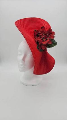 Diana Stunning Red Fascinator Derby Horse Race Hat | Etsy Red Curved Brim Fascinator For Garden Party, Red Adjustable Hat For Garden Party, Red Hats For Spring Garden Party, Red Fitted Fascinator For Garden Party, Red Adjustable Fascinator For Garden Party, Adjustable Red Fascinator For Garden Party, Red Wide Brim Fascinator For Church, Red Summer Fascinator For Garden Party, Fitted Red Hat For Garden Party