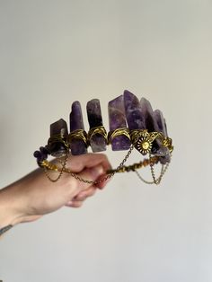 AMETHYST GOLD SUN With Amerhyst Crystal Chips Crown Tiara Wedding Accessories Festivals Moon Jewellery Witchcraft Gift Purple Crystals - Etsy Handmade Fantasy Headpieces For Gifts, Adjustable Structured Crown As A Gift, Handmade Crown Headpiece For Gifts, Handmade Crown Headpiece As Gift, Handmade Bohemian Crown For Festival, Fantasy Crown Jewelry For Gifts, Fantasy Crown Shape Jewelry For Gifts, Fantasy Style Purple Amethyst Jewelry, Bohemian Crown Shaped Jewelry Gift