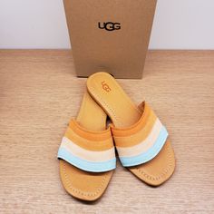 New Ugg Sandals Slides Women Ximena Leather Flip Flop Size 7 May Show Minor Wear From Trying On Mks3498 Orange Cushioned Slip-on Sandals, Orange Open Toe Sandals With Cushioned Footbed, Orange Slides For Summer Beach Days, Orange Slide Sandals For Beach, Orange Slides For Summer Beach, Orange Slides For Beach In Summer, Casual Orange Closed Toe Sandals, Orange Closed Toe Sandals For Vacation, Orange Closed Toe Summer Sandals