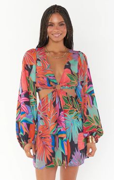 Go Out Cut Out Mini Dress ~ Poppin Poppy – Show Me Your Mumu Chic Floral Print Mini Dress For Vacation, Trendy Floral Print Mini Dress For Vacation, Vibrant Mini Dress For Day Out, Casual Mini Dress With Tropical Print For Spring, Trendy Multicolor Mini Dress For Vacation, Vibrant Floral Print Mini Dress For Day Out, Vibrant Floral Mini Dress For Day Out, Multicolor Tropical Mini Dress For Day Out, Tropical Print Mini Dress For Spring