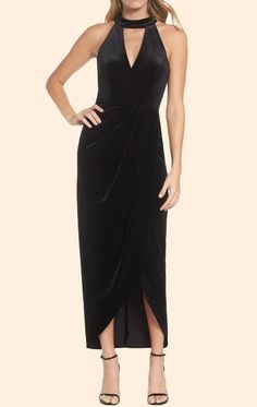 MACloth Halter V Neck High Low Velvet Cocktail Dress Little Black Dress Neck Wrap Dress, Red Carpet Wedding, Sultry Style, Velvet Cocktail Dress, Plunging Neck, Neck Choker, Velvet Choker, Womens Cocktail Dresses, Black Velvet Dress