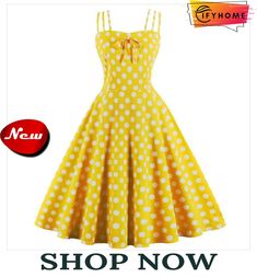 Dot Print Vrouwen Zomer Party Dress Hoge Taille Vintage A-lijn Jurk Retro A-line Summer Dress, Polka Dot Dresses For Spring Party, Retro Polka Dot Dresses For Party, Yellow A-line Sundress For Party, Polka Dot A-line Midi Dress For Spring, Polka Dot A-line Spring Midi Dress, Spring A-line Polka Dot Midi Dress, Polka Dot A-line Party Dress, Retro Summer Party Dress