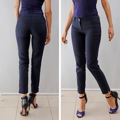 Stretch jeans line pants Material: cotton and polyester Fabric: cotton-60%polyester-36%lycra-4% Details - a belt with loops and a button - a zipper - jeans front pockets - pockets on the back - yoke on the back - slits down on the hem SIZES: Tops and Bottoms Size XS                                                                                                  bust- around 34" / 84 cm  waist- around 24''/ 62 cm hips- around 34''/ 86 cm Size S bust- around 35''/ 88 cm waist- around 26''/ 66 cm h Elegant Straight Leg Jeans With Pockets, Slim Fit Straight Leg Bottoms With Pockets, Non-stretch Dress Pants With Pockets For Business Casual, Slim Fit Mid-rise Bottoms With Pockets, High Waist Slim Fit Dress Pants With Pockets, Slim Fit Bottoms With Pockets For Office, Office Work Pants With Pockets And Ankle-length, Office Work Pants With Pockets, Ankle-length, Office Slim Fit Bottoms With Pockets