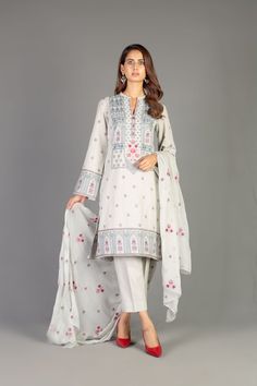 Bareeze Ethnic&nbsp;special Bnl1199 Grey Collection 2021 Fitted Cambric Lawn Suit For Summer, Fitted Salwar Kameez With Embroidered Border For Spring, Embroidered Long Sleeve Lawn Suit For Summer, Fitted Cambric Set With Long Sleeves, Fitted Cambric Sets With Long Sleeves, Fitted Long Sleeve Cambric Sets, Summer Salwar Kameez With Printed Motifs And Long Sleeves, Fitted Cambric Salwar Kameez For Summer, Bohemian Long Sleeve Lawn Suit For Summer