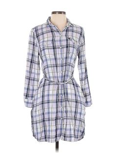 Gap Casual Dress Size: Small Purple Dresses - used. 57% COTTON, 43% RAYON, Shirtdress, Collared, Plaid, Short, Long Sleeve | Gap Casual Dress - Shirtdress: Purple Plaid Dresses - Used - Size Small Long Sleeve Summer Dress By Gap, Long Sleeve Summer Dresses By Gap, Casual Collared Daytime Dresses, Long Sleeve Plaid Cotton Shirt Dress, Gap Short Sleeve Midi Dress For Daywear, Gap Knee-length Midi Dress For Daywear, Spring Plaid Long Sleeve Shirt Dress, Plaid Long Sleeve Shirt Dress For Spring, Gap Cotton Dress For Work